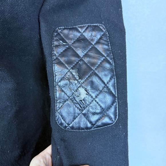 Y2K Hurley Black Faux Fur Trimmed Jacket Coat Faux Leather Patches Women's Small - Picture 6 of 11